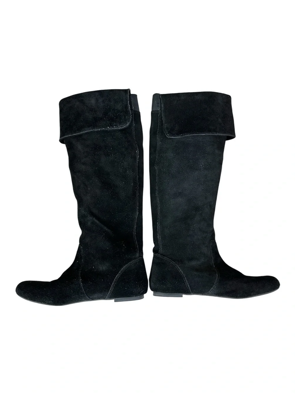 GIANNI BINI Women’s Black Suede Knee-High Cuffed Boots Flats Size 7.5M